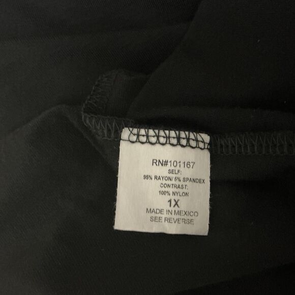 Kim & Cami Blouse Womens 1X Black Floral Embroidered Sheer Peek A Boo Neckline - Picture 8 of 9